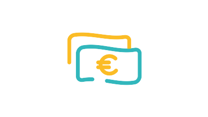 Icon, dass zwei Geldscheine zeigt in den Farben gelb und blau.